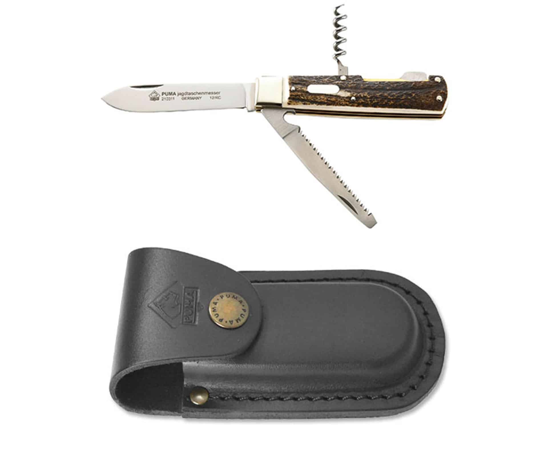 Puma hunting pocket knife 3-part with black belt pouch