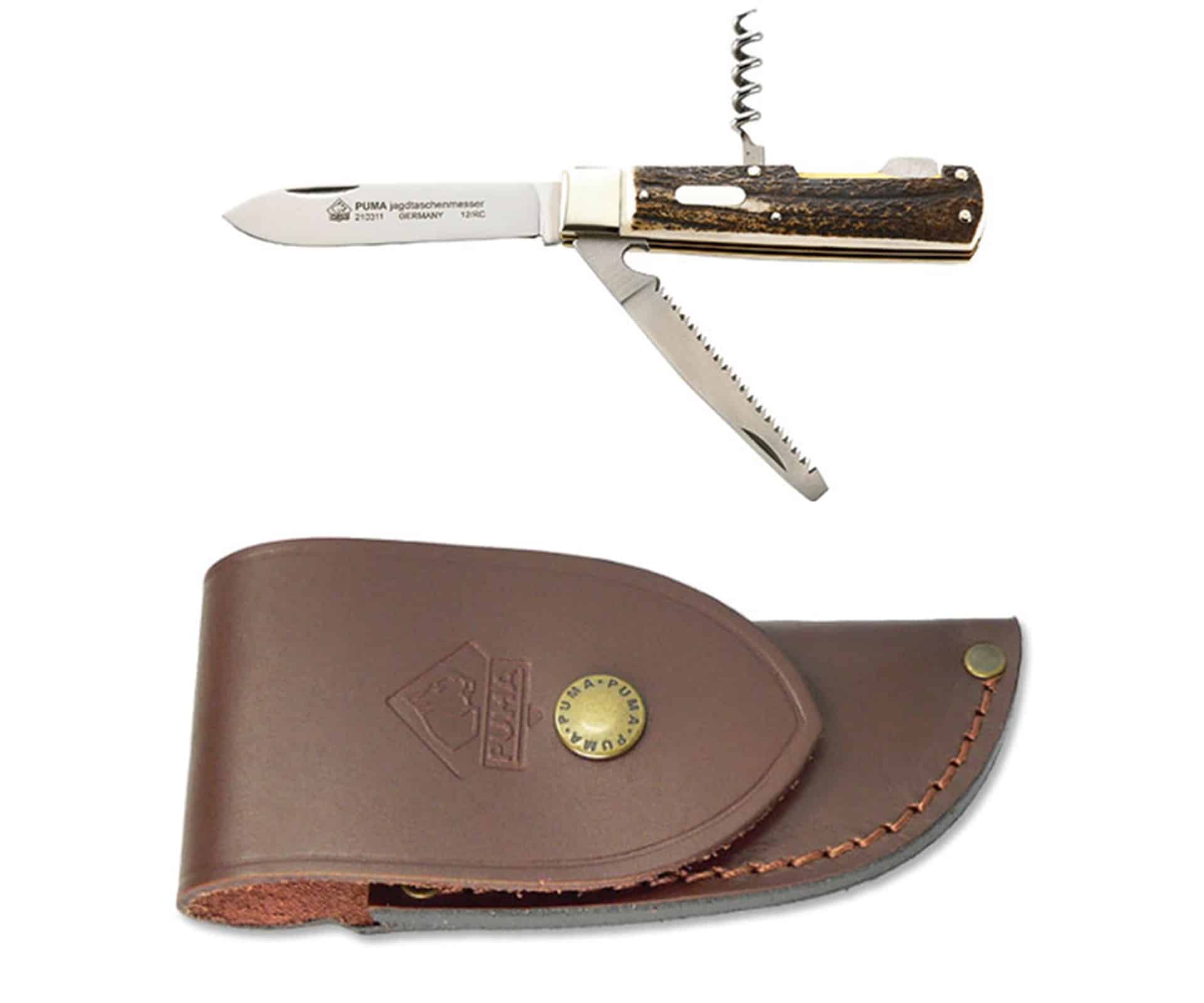 Puma hunting pocket knife 3-part with leather case