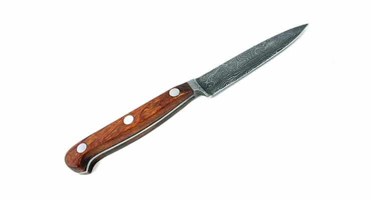 Güde paring knife Damascus steel, oblique view
