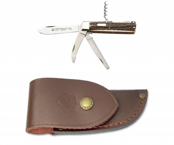 Puma hunting pocket knife 4-part with leather case
