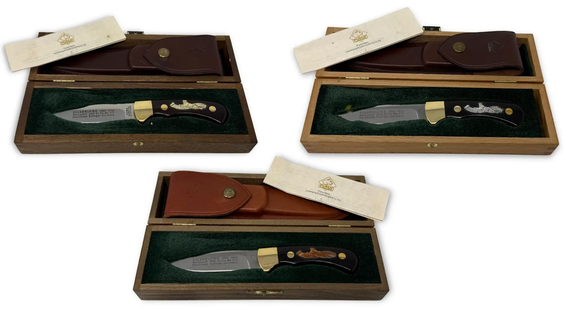 Puma Silberlöwen Messer Komplettset bestehend aus Gold, Silber und Bronze