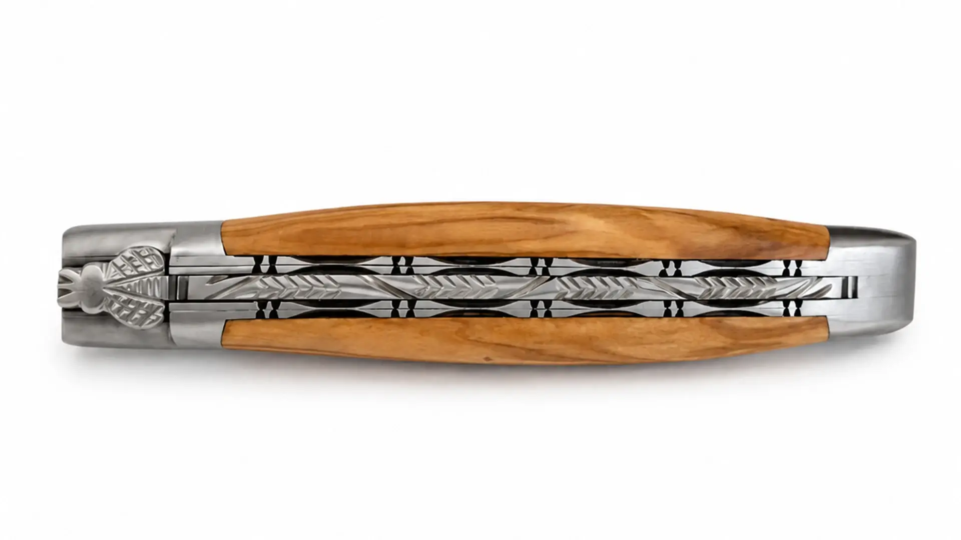 laguiole-en-aubrac-taschenmesser-doppelplatine-olivenholz-ziselierung